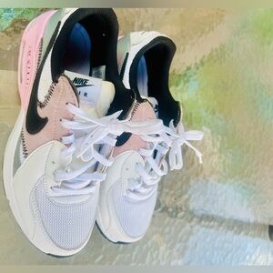 Nike Women's White and Pink Sneakers with Black Accents